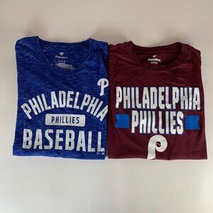 Lot of 2 Philadelphia Phillies Blue Maroon Fanatics Short Sleeve Shirts Mens XL